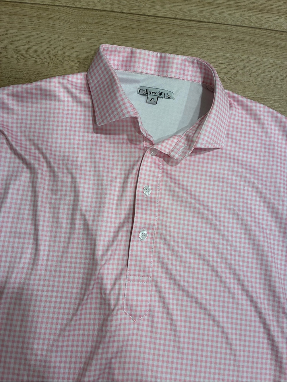Collars & Co. Men’s Dress Collar Polo Shirt Short Sleeve Pink Gingham Size XL
